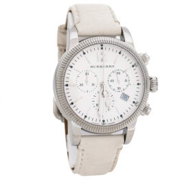 Horlogeband Burberry BU7821 Leder Wit 20mm