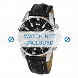 Jacques Lemans horlogeband 1-1907ZA Leder Zwart + wit stiksel