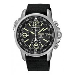 Horlogeband Seiko V172-0AL0 / SSC135P1 Leder/Textiel Zwart