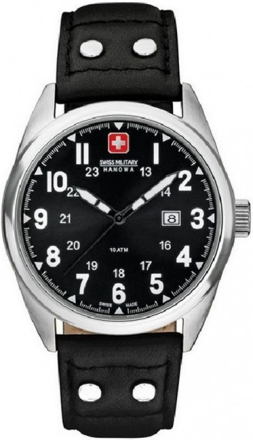Horlogeband Swiss Military Hanowa 06-4181.04.007 Leder Zwart 22mm