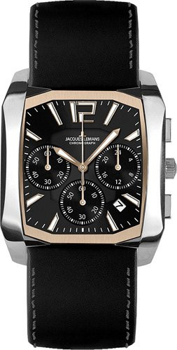 Jacques Lemans horlogeband 1-1522 Leder Zwart 26mm + zwart stiksel