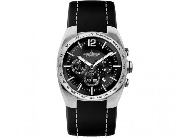 Jacques Lemans horlogeband 1-1688 / 1-1688a Leder Zwart 24mm + wit stiksel