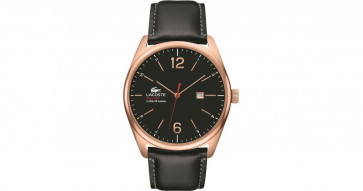 Lacoste horlogeband 2010747 / LC-68-1-34-2413 Leder Zwart 24mm + grijs stiksel