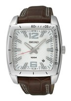 Seiko horlogeband 7N42-0EA0-SGEE21P1 Leder Bruin + wit stiksel