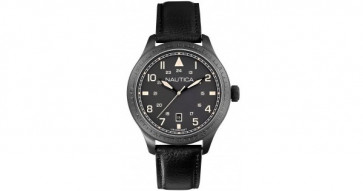 Horlogeband Nautica A11107G Leder Zwart 22mm