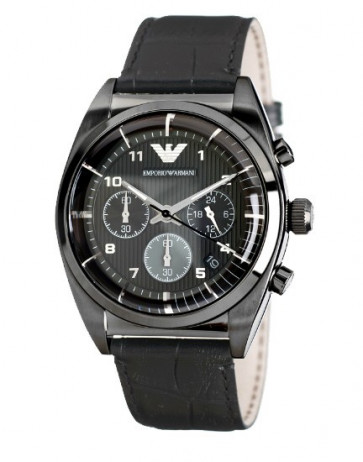 Horlogeband Armani AR0393 Leder Zwart 22mm