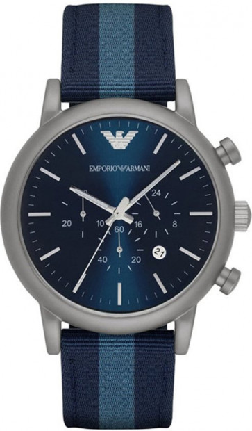 Horlogeband Armani AR1949 Leder/Textiel Blauw 22mm