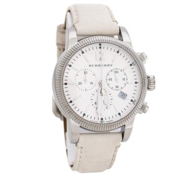 Horlogeband Burberry BU7821 Leder Wit 20mm