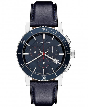 Horlogeband Burberry BU9383 Leder Blauw 22mm
