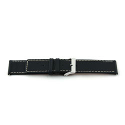 Echt lederen horloge band zwart met wit stiksel 30mm J43