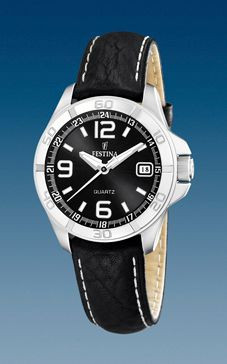 Festina horlogeband F16472 Leder Zwart + wit stiksel