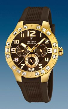 Horlogeband Festina F16581-3 Rubber Bruin 15mm