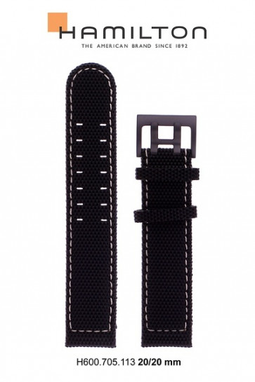 Horlogeband Hamilton H705751 / H001.70.575.733.11 / H600.705.113 Leder/Textiel Zwart 20mm