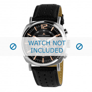Jacques Lemans horlogeband 1-1645J Leder Zwart + standaard stiksel