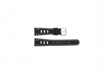 Lorus horlogeband 19x14 Leder Zwart 19mm + wit stiksel