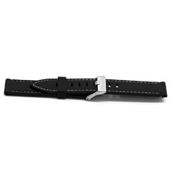 Horlogeband Rubber 22mm Zwart + wit stiksel EX XH18