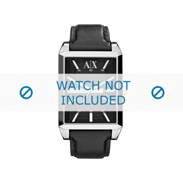 Armani horlogeband AX-2113 Leder Zwart 24mm + zwart stiksel