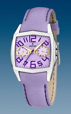 Festina horlogeband F16263-4 Leder Paars + paars stiksel