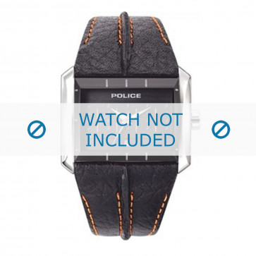 Police horlogeband 10812JS-02 Leder Zwart 32mm + oranje stiksel