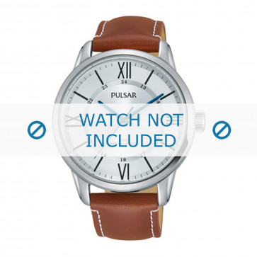 Pulsar horlogeband VJ42-X195 Leder Cognac 20mm + wit stiksel