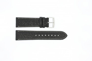 Horlogeband 307.01 Leder Zwart 22mm + wit stiksel