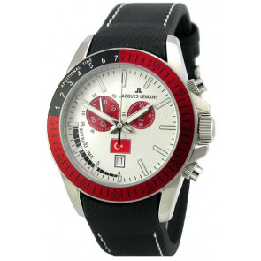 Horlogeband Jacques Lemans 1-1358 Leder/Textiel Zwart 22mm
