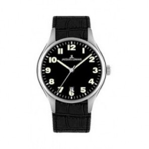 Horlogeband Jacques Lemans 1-1426 Leder Zwart 24mm
