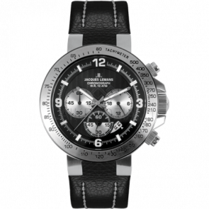Horlogeband Jacques Lemans 1-1485 Leder Zwart 13mm