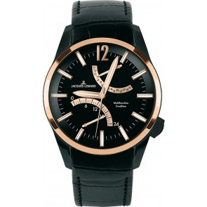 Jacques Lemans horlogeband 1-1583 / 1-1583C Leder Zwart 22mm + zwart stiksel