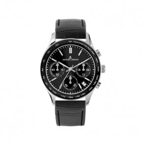 Jacques Lemans horlogeband 1-1586 / Rome Leder Zwart 23mm + zwart stiksel