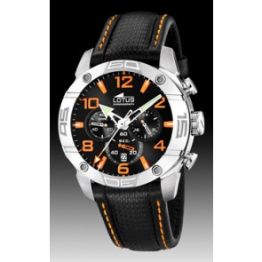 Lotus horlogeband 15644-4 Leder Zwart 23mm + oranje stiksel