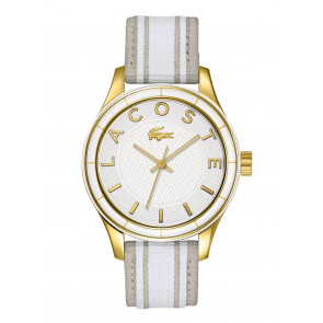 Lacoste horlogeband 2000771 / LC-66-3-44-2399 Leder Cream wit / Beige / Ivoor 18mm + wit stiksel