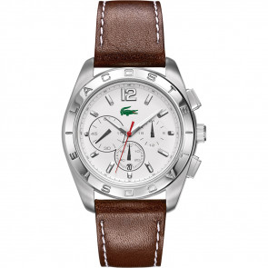 Lacoste horlogeband 2010608 / LC-53-1-14-2301 Leder Bruin 24mm + wit stiksel