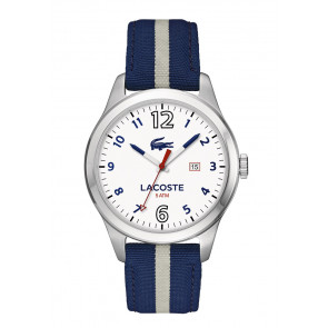 Lacoste horlogeband 2010722 / LC-76-1-14-2484 Leder/Textiel Blauw 21mm + blauw stiksel