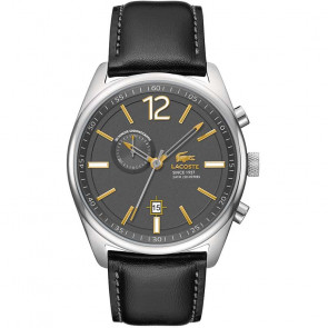 Lacoste horlogeband 2010728 / 2010729 / LC-68-1-14-2489 Leder Zwart 24mm + zwart stiksel