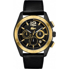 Lacoste horlogeband 2010741 / LC-53-1-34-2514 Leder Zwart 24mm + zwart stiksel