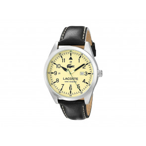 Lacoste horlogeband 2010782 / LC-52-1-14-2571 Leder Zwart 22mm + wit stiksel