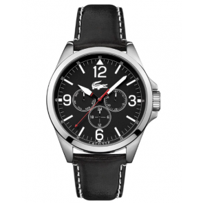 Lacoste horlogeband 2010804 / LC-52-1-14-2599 Leder Zwart 22mm + wit stiksel