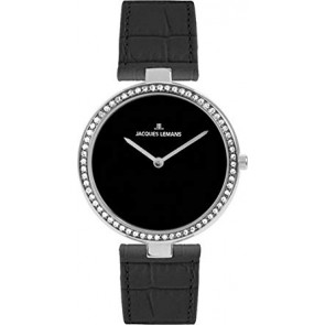 Horlogeband Jacques Lemans 1-1407-ZW Leder Zwart 20mm