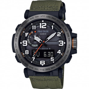 Horlogeband Casio 10568024 / PRW-6600YB-3 Leder/Textiel Groen 24mm