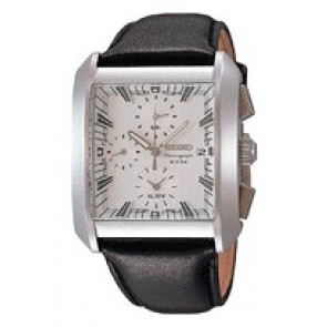 Horlogeband Seiko 7T62-0GL0 / SNA771P2 / 4KW8JZ Glad leder Zwart 26mm