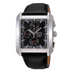 Horlogeband Seiko 7T62-0GL0 / SNA773P1 / 4KW8JZ Glad leder Zwart 26mm