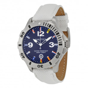 Nautica horlogeband A12568G Leder Wit 20mm + wit stiksel