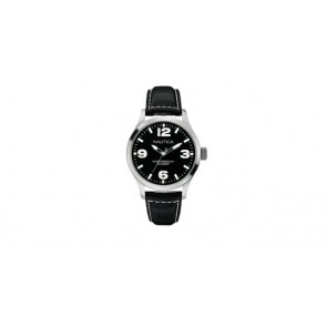 Nautica horlogeband A12622G Leder Zwart 24mm + wit stiksel