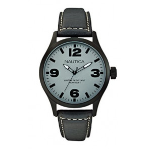 Nautica horlogeband A13612G Leder Grijs 24mm + wit stiksel