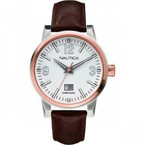 Nautica horlogeband A14568G Leder Bruin 20mm + bruin stiksel