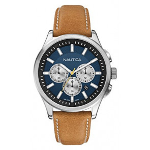 Nautica horlogeband A16695G Leder Cognac 22mm + wit stiksel
