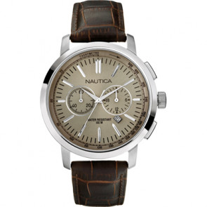 Nautica horlogeband A19573G Leder Donkerbruin 22mm + bruin stiksel