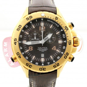 Nautica horlogeband A36503G Leder Donkerbruin 22mm + wit stiksel