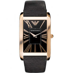Armani horlogeband AR2034 Leder Zwart 23mm